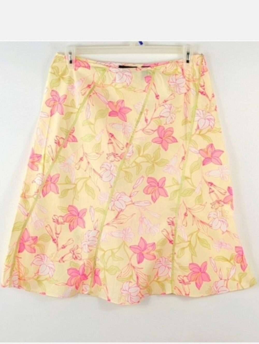 APOSTROPHE Stretch Yellow Pink Floral Skirt Size 12